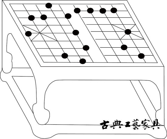 图6 南宋 萧照《中兴瑞应图》中的棋案线描图