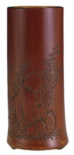 图6 清中期周颢竹刻枯木竹石笔筒 高10厘米 口径3.8厘米 