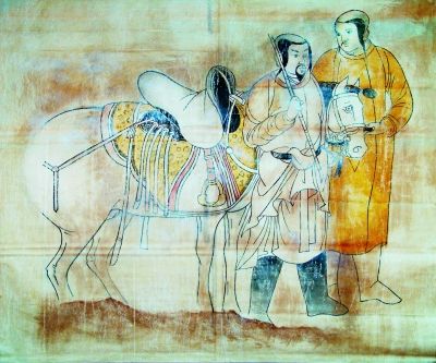 内蒙古赤峰辽墓壁画“牵马图”