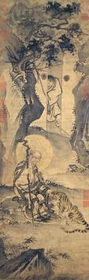 罗汉图纸本设色，纵113.9厘米，横36.7厘米，现藏于台北故宫博物院