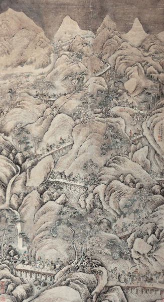 明钱榖 《雪山行旅图》 　　纵：170厘米，横：93厘米