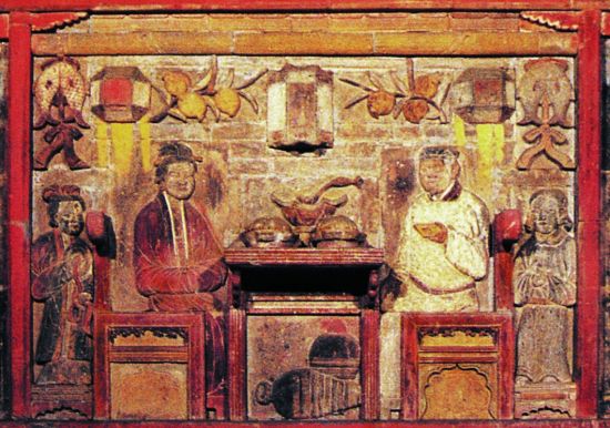 图3 山西平阳金墓砖雕(加彩绘)中的桌、椅
