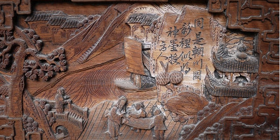 浙江东阳卢宅一块绦环板上的木雕作品