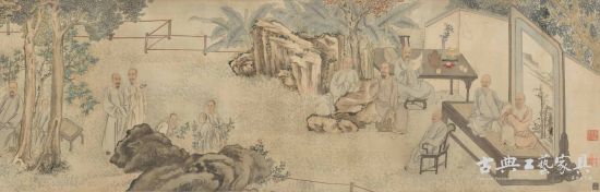 清  《九日行庵文宴图》，由此图可见古人生活与琴瑟、书画、家具分不开。