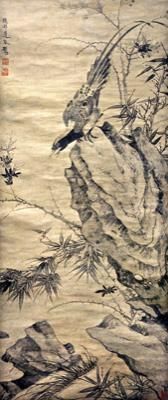 起居平安图 边鲁作 纸本墨笔，纵118.5厘米，横49.6厘米，现藏于天津博物馆