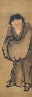寒山拾得图（传）颜辉作 绢本水墨淡设色，各纵127.8厘米，横41.7厘米，现藏于日本东京国立博物馆
