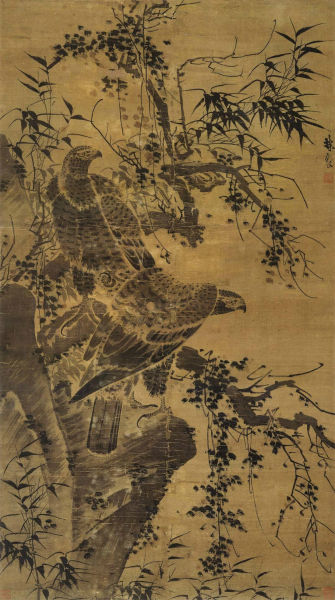 《双鹰图》 绢本 纵107厘米 横60厘米 上海博物馆藏