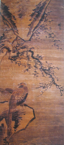 《雪景双雉图》 绢本 设色 纵131厘米 横58厘米 北京故宫博物院藏