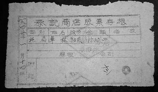 邯郸发现八路股票珍贵票证