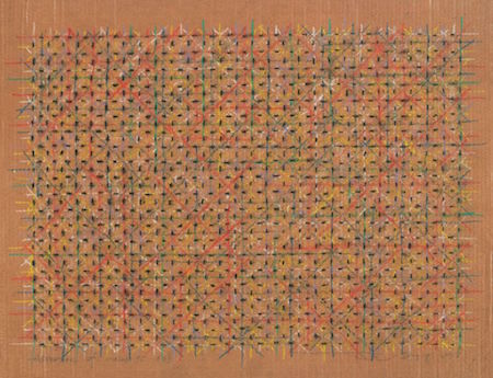 　　十示，1995，粉笔、炭笔、瓦楞纸