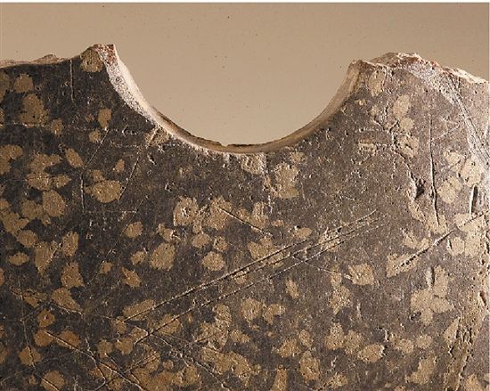 石器右上角有类似“郑”字的符号。