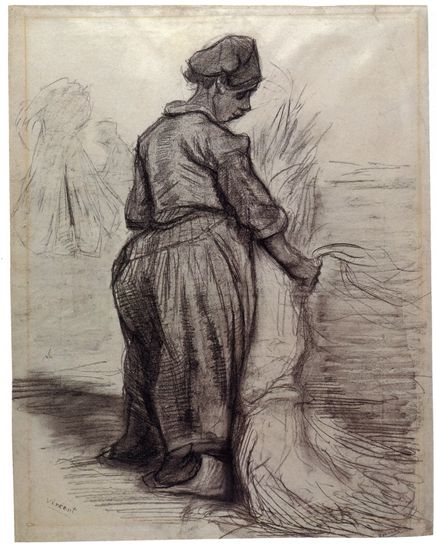 捆麦束的农妇 1885年