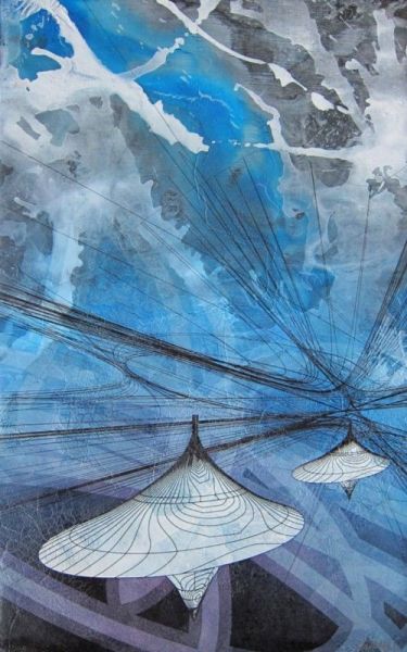 《动态调度(Dynamic Dispatch)》，作于2011 年。帆布上用丙烯酸颜料作画，尺寸20 x32 英寸。