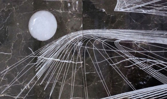 图注：线框风景画2号，作于2006年。运用了激光蚀刻大理石技术，尺寸12 x 24 英寸。      艺术家科林·戈德伯格(Colin Goldberg)的新举措，将计算机和手工艺结合在了一起。