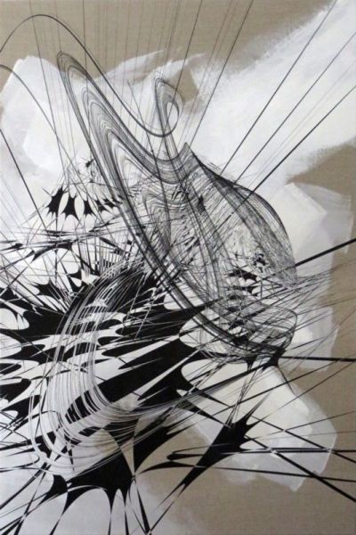 《 623 Variation #3 》，作于2014 年。运用丙烯酸、珠光乳胶釉和颜色在麻布上创作，尺寸48 x 32 英寸。