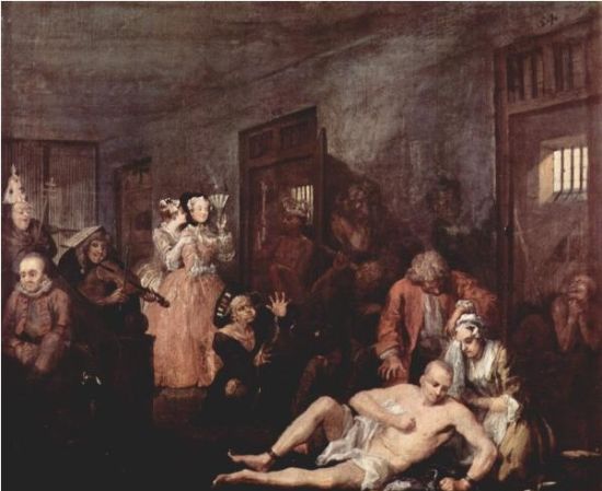 威廉·荷加斯——《疯人院里的人》(1733)