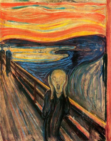 人们纽约曼哈顿的现代艺术博物馆(MOMA)欣赏爱德华·蒙克(Edvard Munch)的《尖叫》(The Scream)