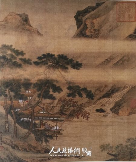 　　《临溪水阁图》，明代仇英作，绢本，北京故宫博物院藏。