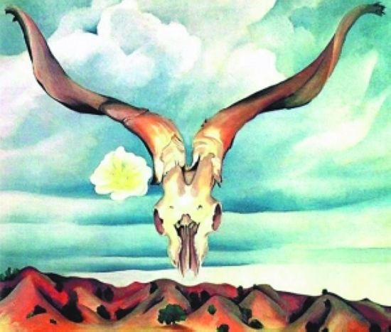 乔治亚·欧姬芙《公羊头白蜀葵和小山丘》(1935)