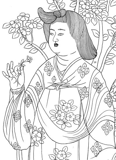 唐贞顺皇后陵石椁线刻画（“暖催衣上缝罗胜”）