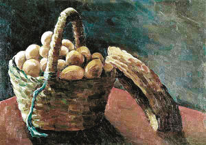 萧淑芳创作的油画《一筐鸡蛋》