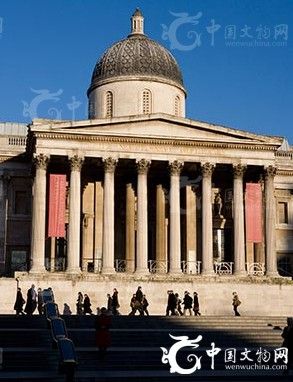 图为英国伦敦国家美术馆外部景象。