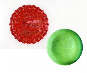 大英博物馆藏永乐漆盘　　大英博物馆藏永乐龙泉窑瓷盘