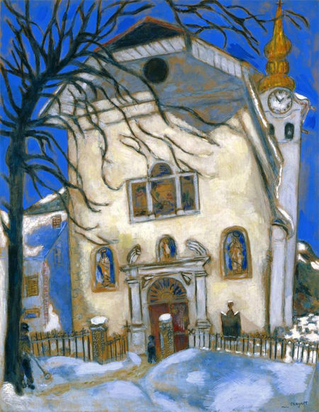 马克·夏加尔(Marc Chagall)《被雪覆盖的教堂》(Snow covered Church)