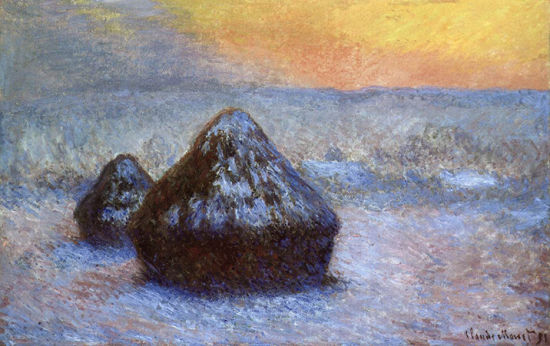 克劳德·莫奈(Claude Monet)《草垛 雪景 日出》(Stacks of Wheat, Sunset, Snow Effect)