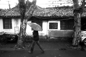 11月25日，永寿街的老房子上铺满落叶，别有韵味 记者 张培坚 摄
