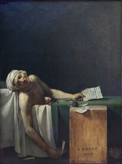 比利时皇家美术馆藏法国画家雅克-路易·大卫油画作品《马拉之死》。