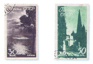 苏联邮票-苏联景观邮票全套12枚中的2枚（发行日期：1938.9.21）