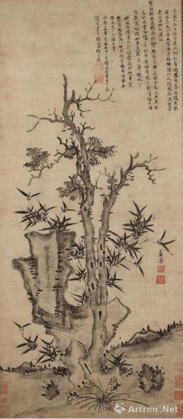明代·王绂 《枯木竹石图轴》