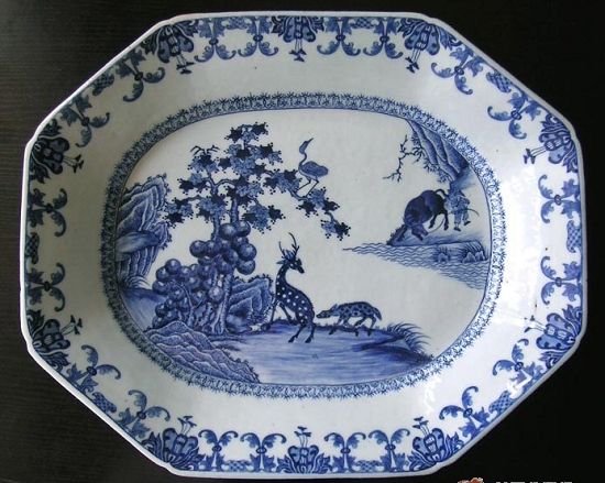 青花鹤鹿同春大方盘