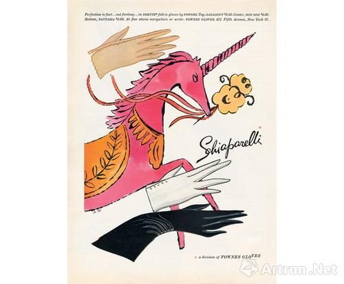 　　《Vogue》1957年9月号，沃霍尔为Schiaparelli手套创作了一幅插画作品