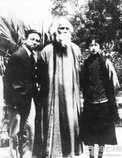 泰戈尔(中)与徐志摩、林徽因的合照