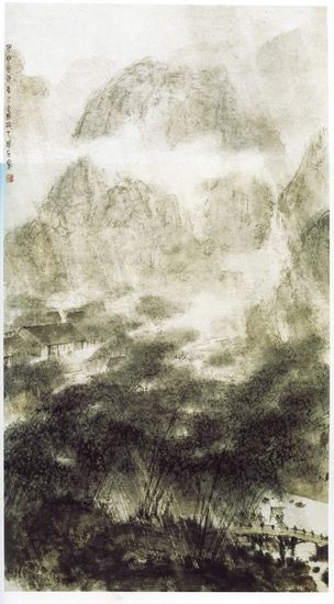 傅抱石作于重庆金刚坡时期的《万竿烟雨》