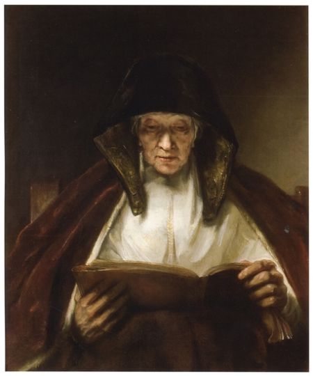 伦勃朗油画作品《阅读中的老妪》（1655)