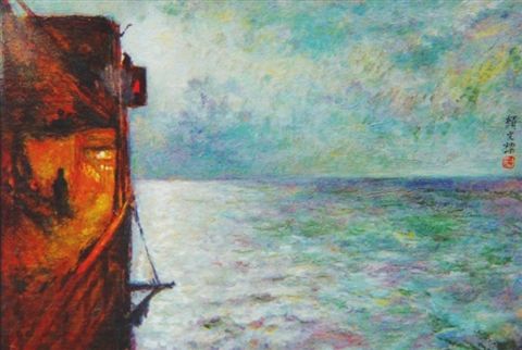 印度洋夜航 油画 纸板 18x26.2cm 1928年 苏州美术馆藏