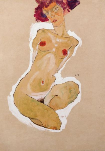 席勒作品《蹲着的女子裸像》(1910)