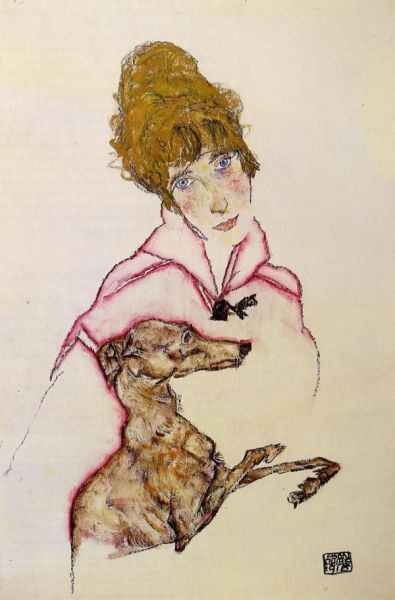 席勒作品《女人与灰狗(伊迪斯·席勒)》(1916)