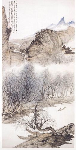 郑午昌作品《柳溪钓艇图》