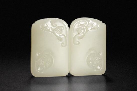 蒋喜 和田玉籽料龙凤对牌