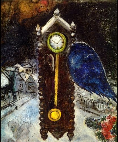 夏加尔作品《蓝翅膀的钟》（1949）
