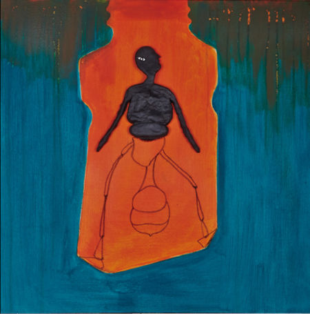 在《容器》系列里，一种半人半昆虫的生物好像也正处于两个空间的临界点，或正在穿梭的过程中