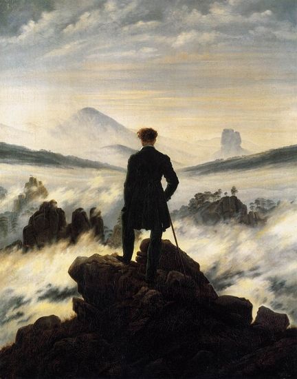 弗里德里希油画作品《雾海里的漫游者》