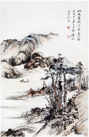 曾熙、张大千合作山水图