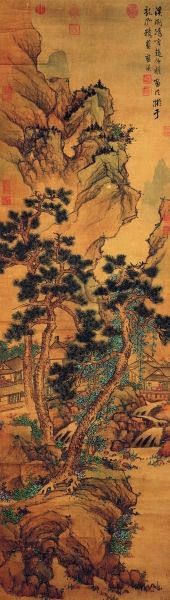 溪阁清言图 167.5×48.3厘米 明 蓝瑛 台北故宫博物院藏