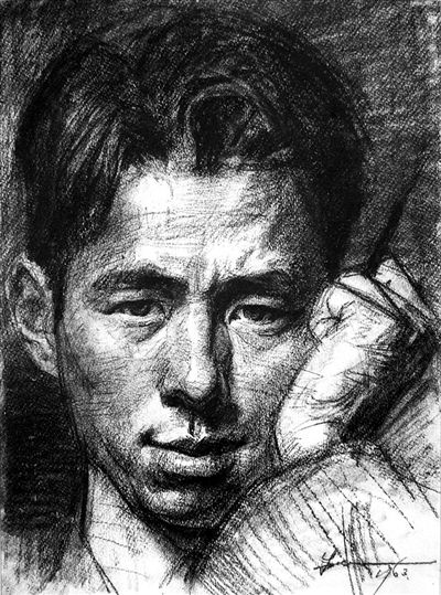 《自画像》 纸本 炭笔 1963年
