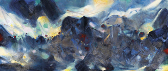 13朱德群  意志坚强（四联幅） 油彩 画布195cm×456cm  2004－2005